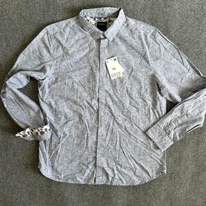 Denim & Flower Ricky Singh Shirt Mens XL Gray Button Down Floral Trim Chambray